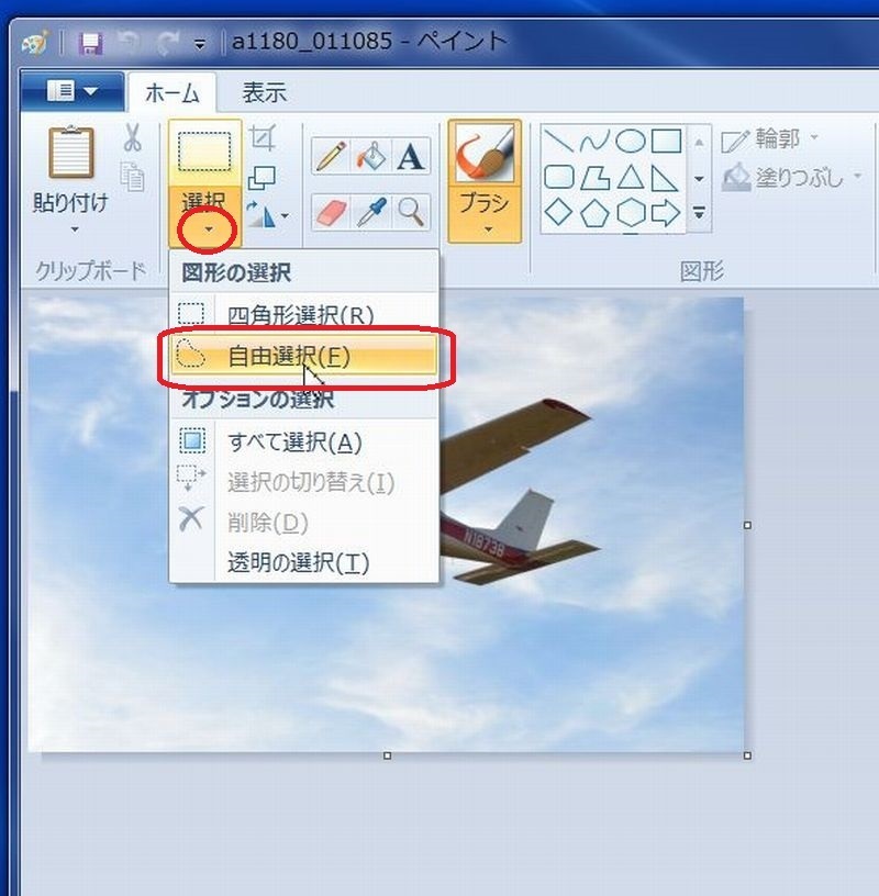 Windows7のペイントで画像を自由な図形に切り抜く 切り取り保存 いつまでたってもスキルが身につかないオッサンのパソコン備忘録