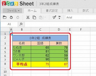 ZOHO成績表の例